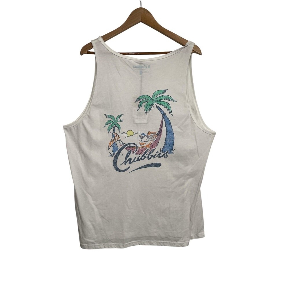 NWT Chubbies Mens Tank  Top Size XXL White *The Weekend Has Arrived* Palm Trees